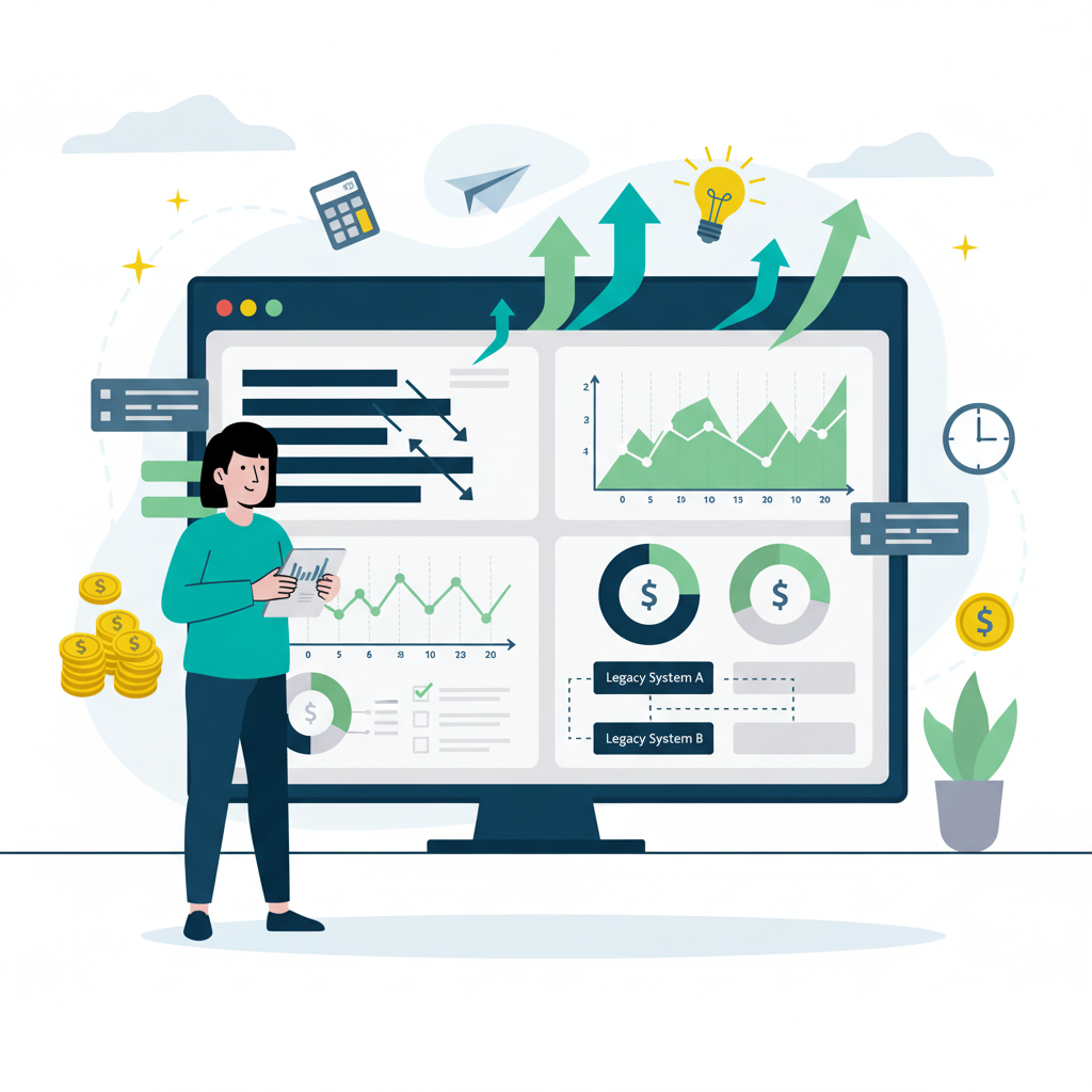 Graphic representation of the topic Technical Debt Assessment Methods and ROI Calculation for Legacy Modernization