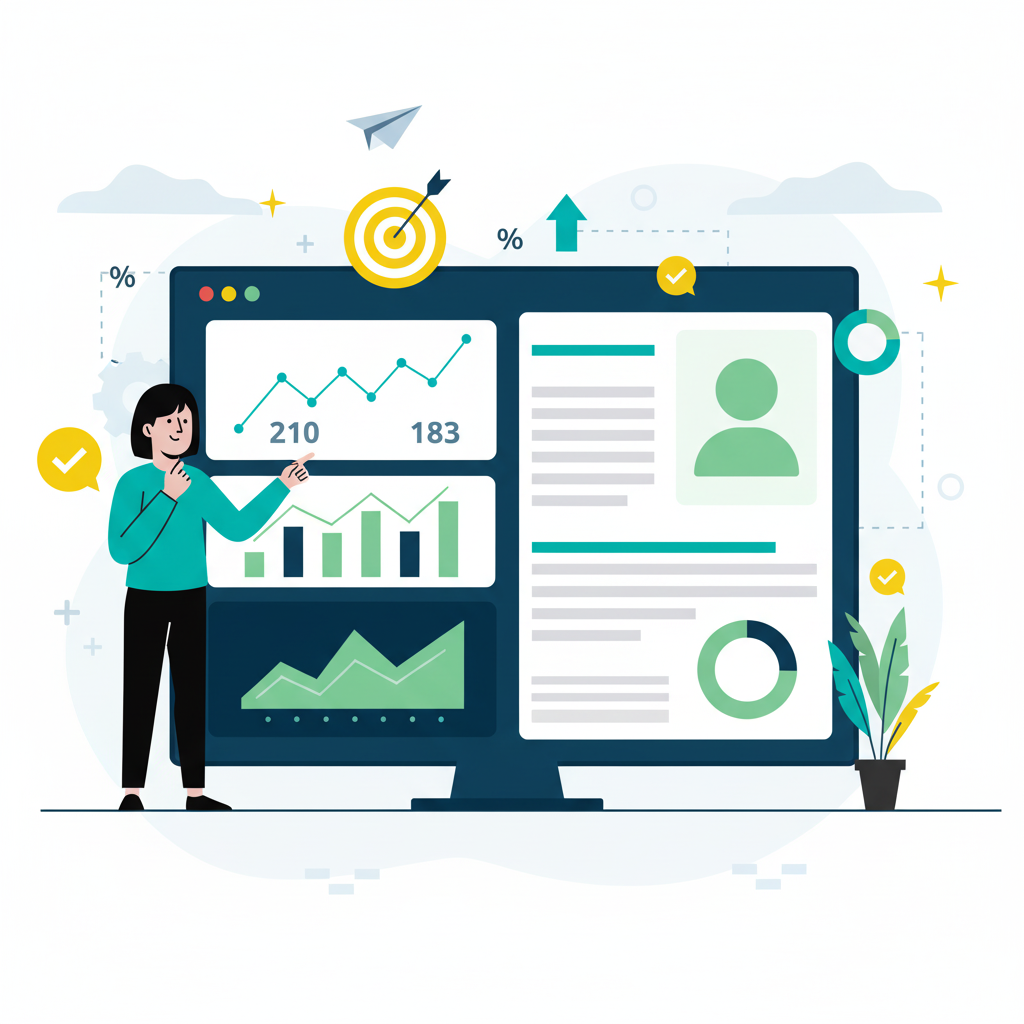 Graphic representation of AI performance metrics and KPI development showing analytics dashboards and data visualization