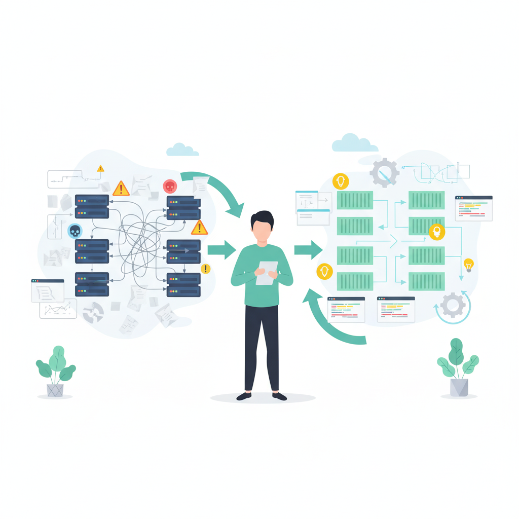 Graphic representation of legacy system modernization strategies for technical debt reduction