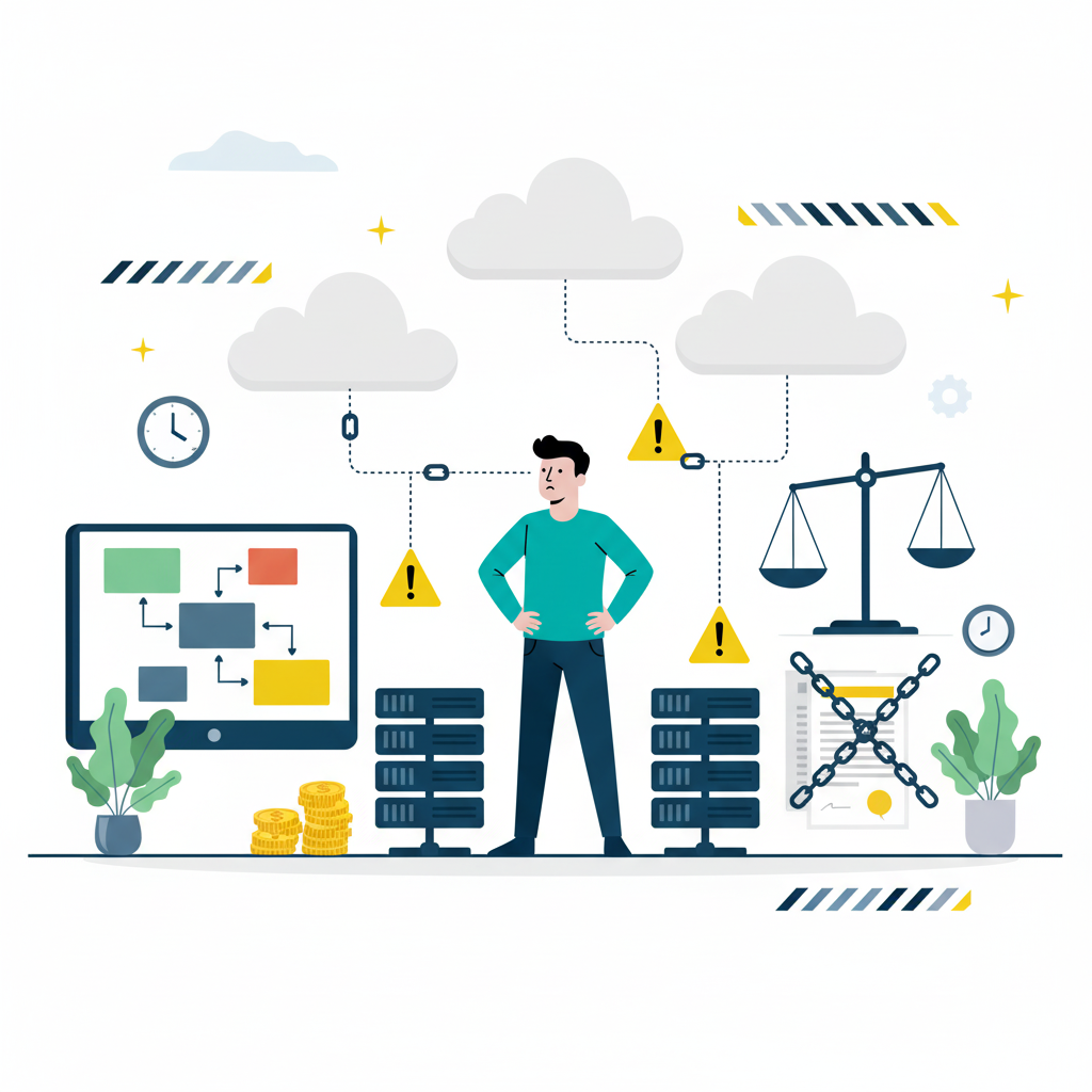 Graphic representation of vendor lock-in risks and warning signs in technology outsourcing