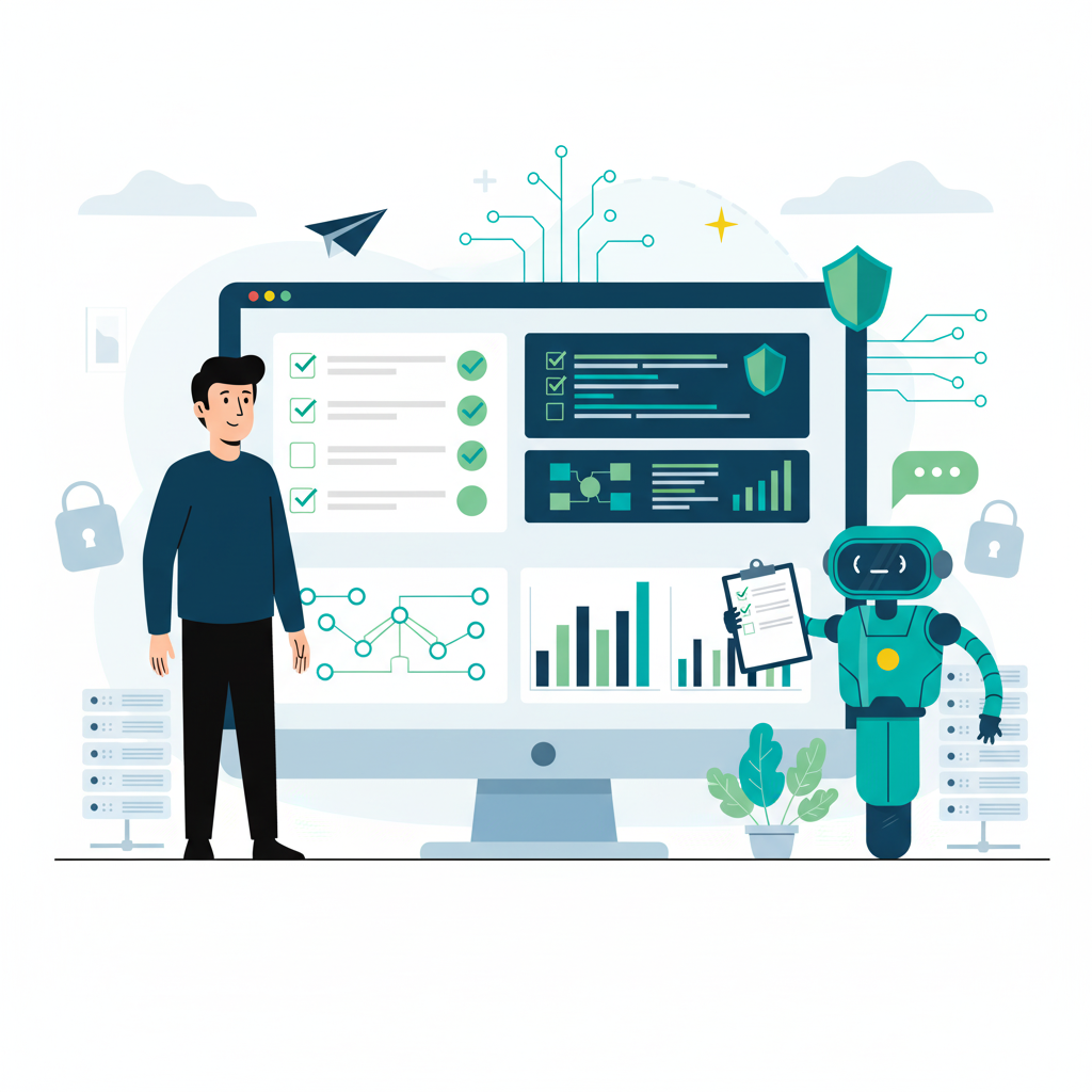Data governance and security framework for AI systems showing compliance dashboard and security elements