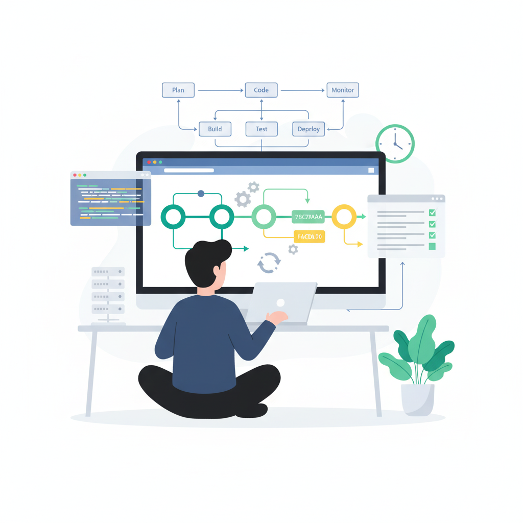 Graphic representation of the topic Integrating spec-driven workflows with CI/CD pipelines - automation patterns, DevOps integration, specification lifecycle management, and monitoring strategies