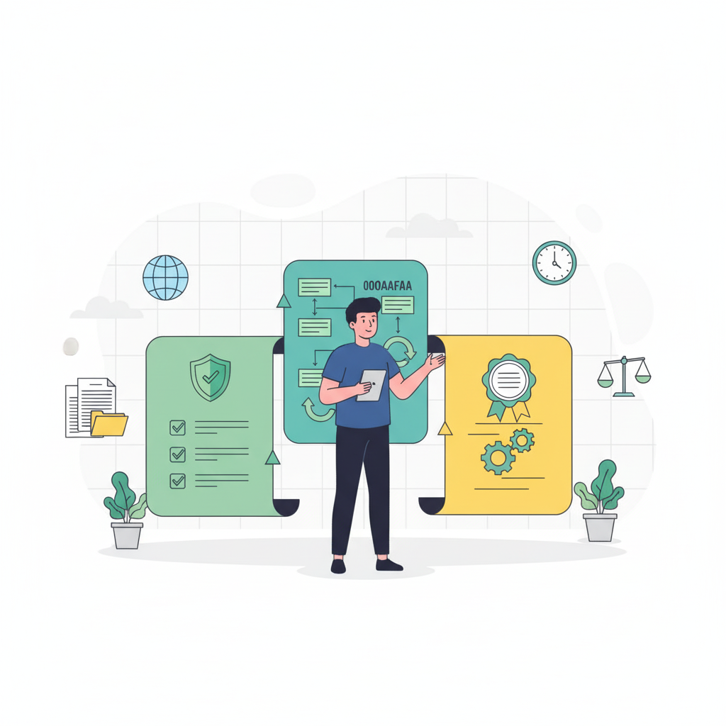 Graphic representation of the topic EU AI Act NIST AI RMF and ISO 42001 Compared - Which Framework to Implement First