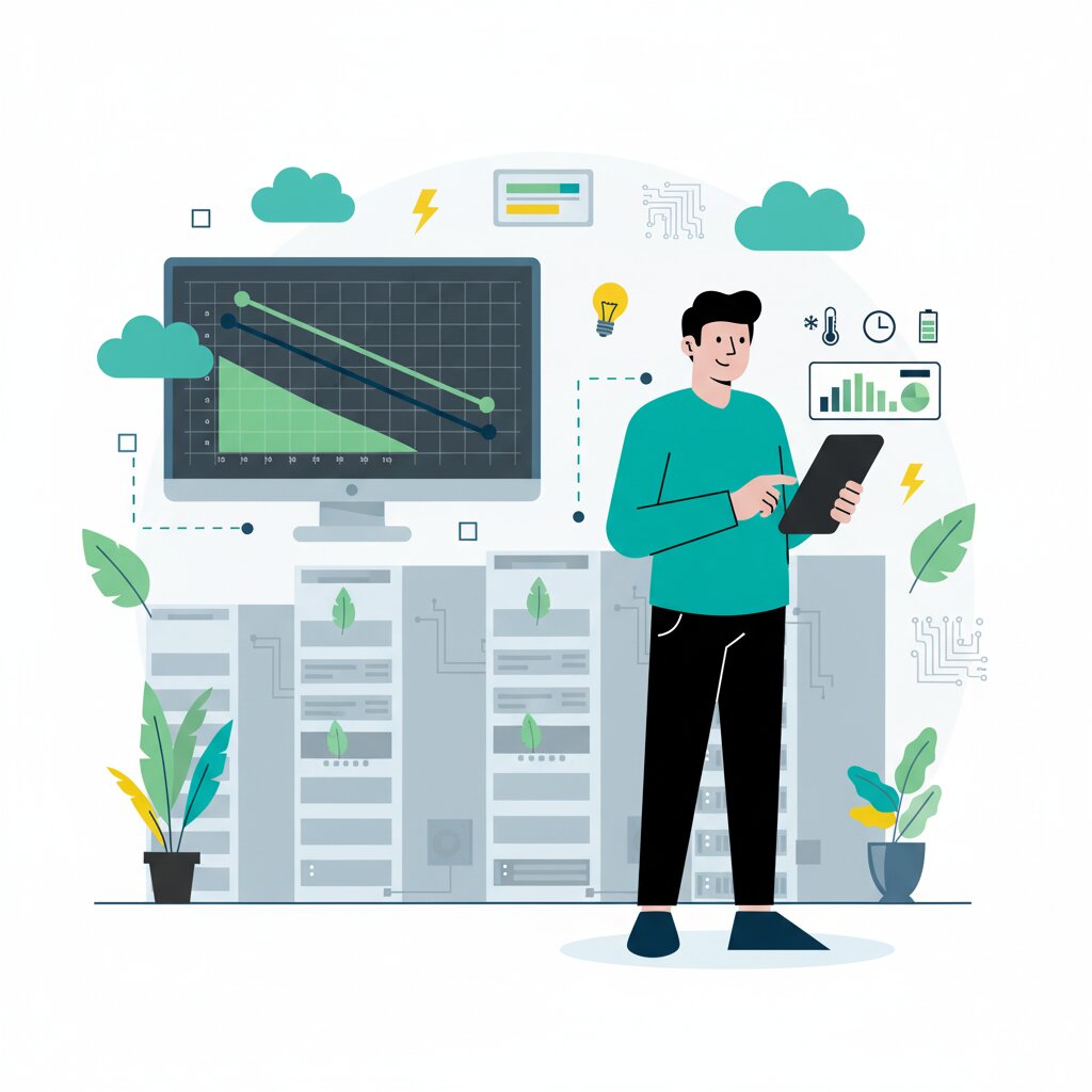 Graphic representation of the topic Reducing AI Infrastructure Energy Consumption Through Cloud Optimisation and Efficiency Strategies