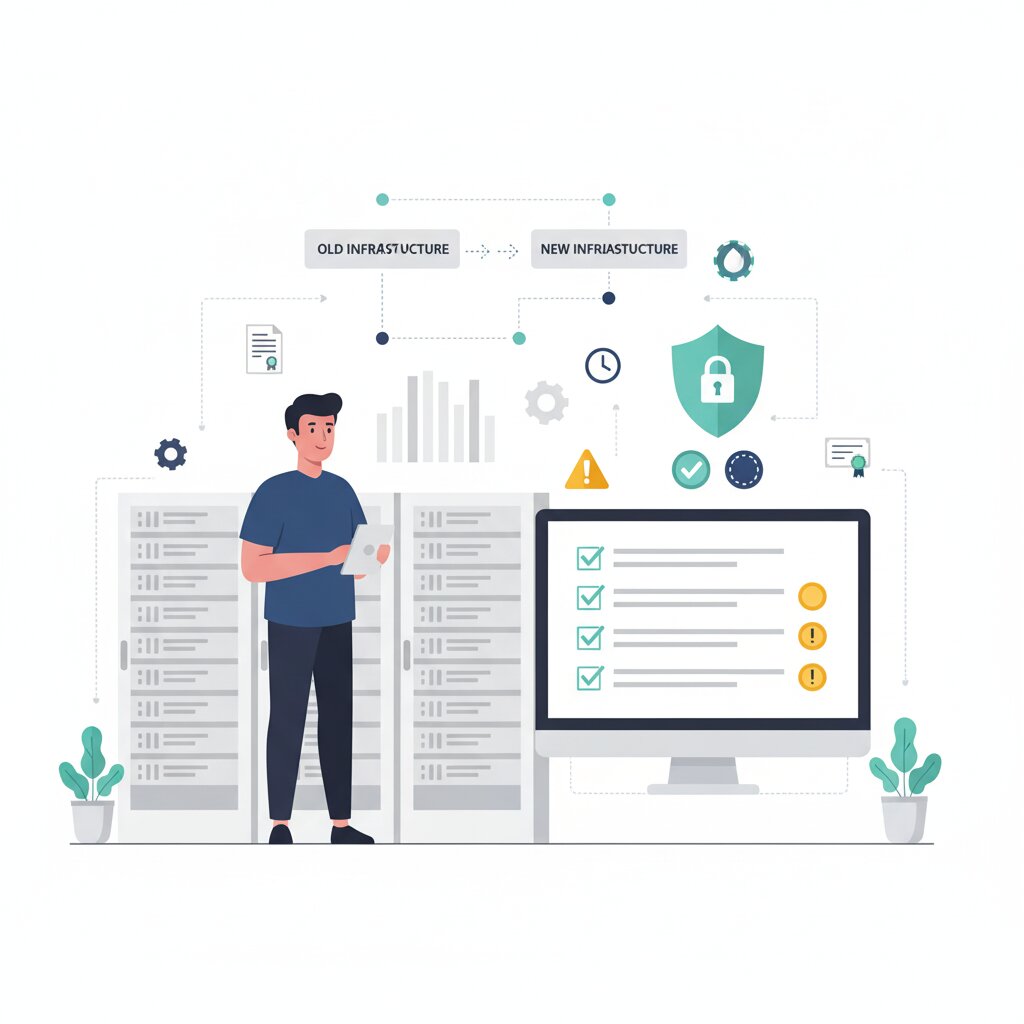 Graphic representation of the topic Security and Compliance During VMware Migration - Avoiding the Risks of Rushed Transitions