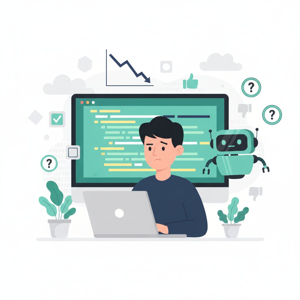 Graphic representation of declining developer trust in AI coding tools despite rising adoption