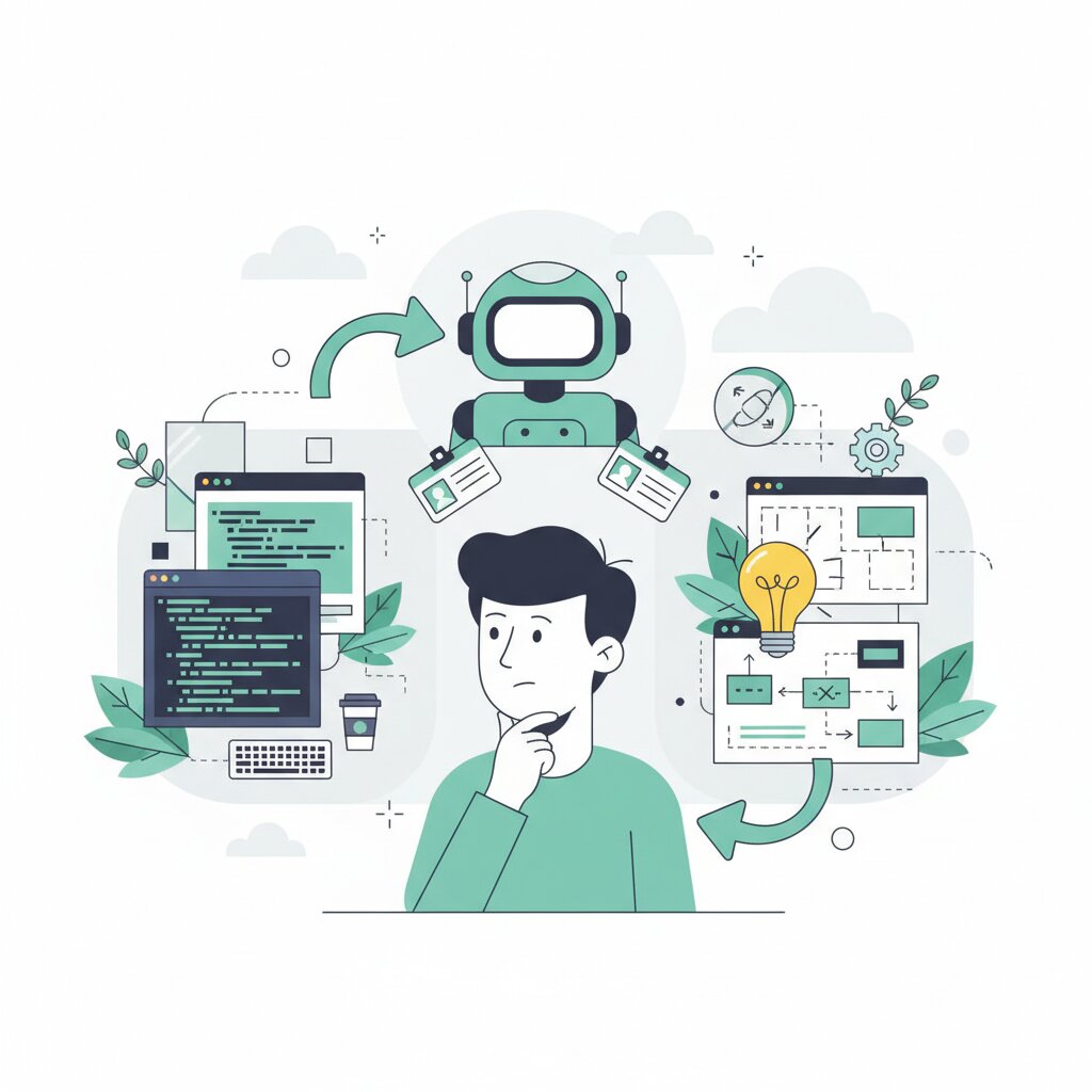 Graphic representation of the topic Developer Identity Shift - How AI is Redefining What It Means to Be a Developer