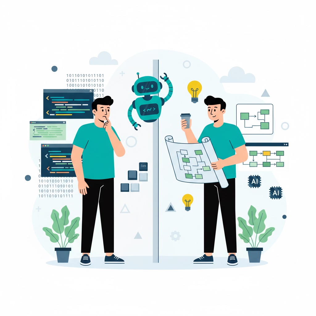 Graphic representation of the topic Developer Identity Shift - How AI is Redefining What It Means to Be a Developer