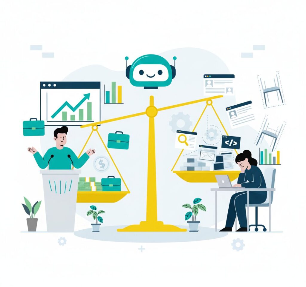 Graphic representation of the topic What Real AI-Driven Job Displacement Looks Like Versus What Companies Claim