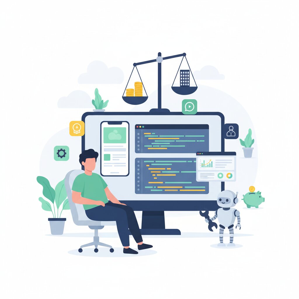 Graphic representation of the topic How AI Coding Tools Have Changed the Economics of Building vs Buying Software