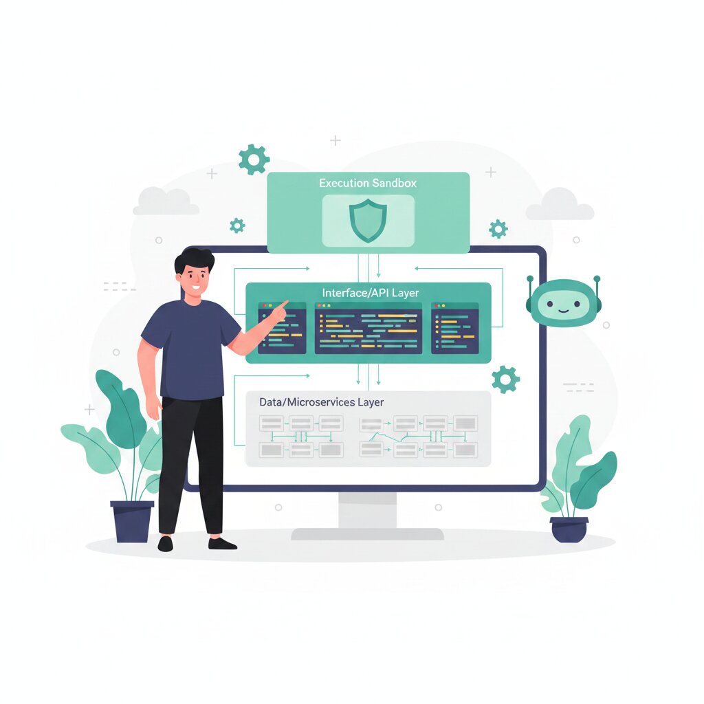 Graphic representation of Code Mode and the Architectural Layer Above Raw MCP Tool Calls