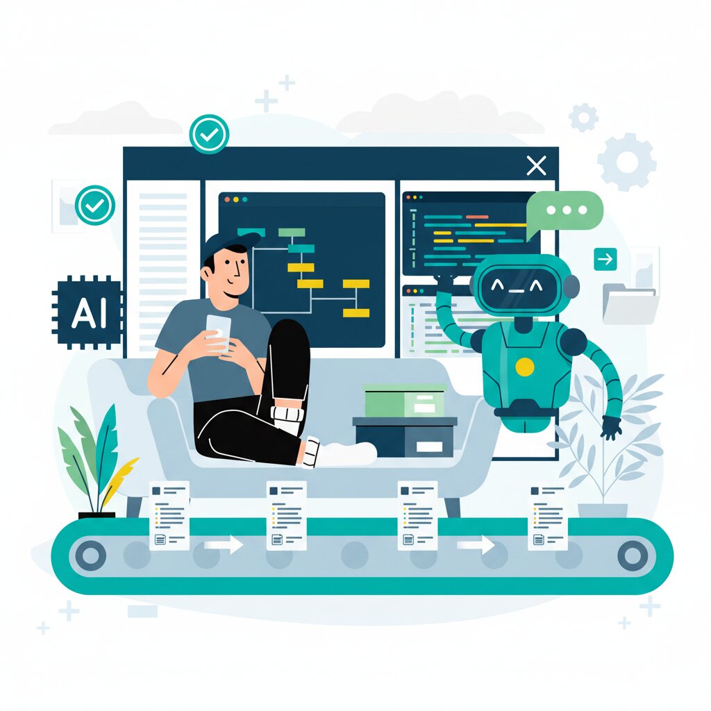 Graphic representation of AI coding agents evolving from autocomplete to autonomous pull request machines