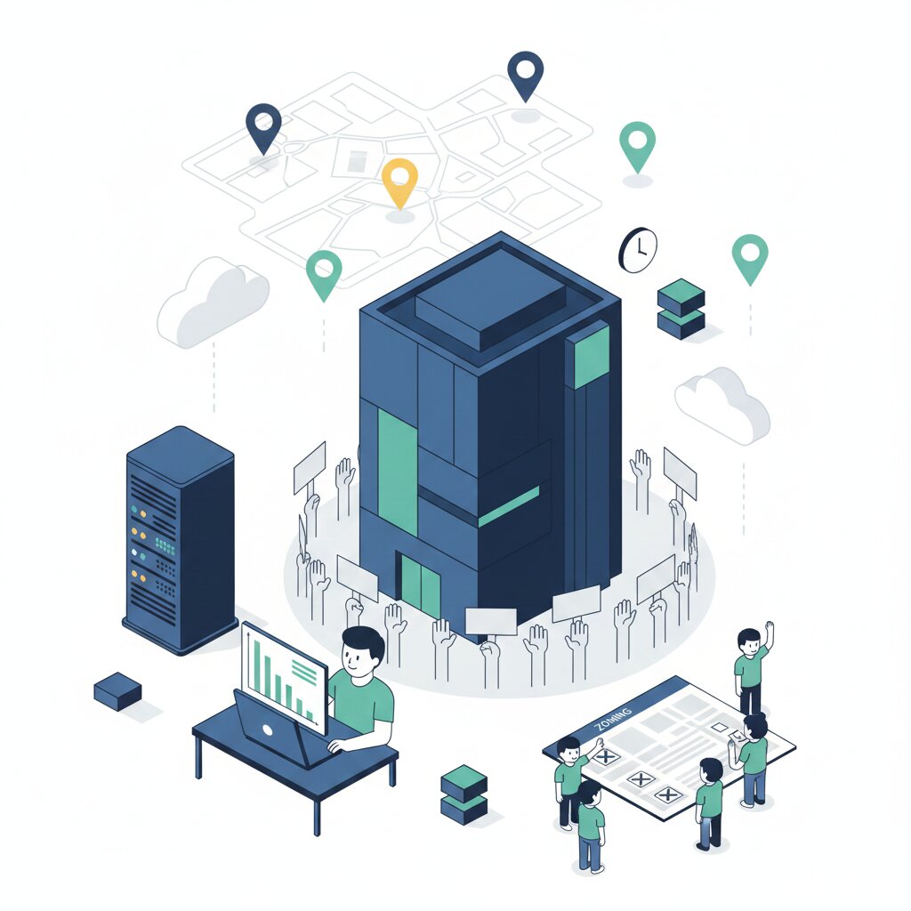 Graphic representation of the topic Nuclear Power's AI Renaissance - zoning and community opposition blocking AI infrastructure