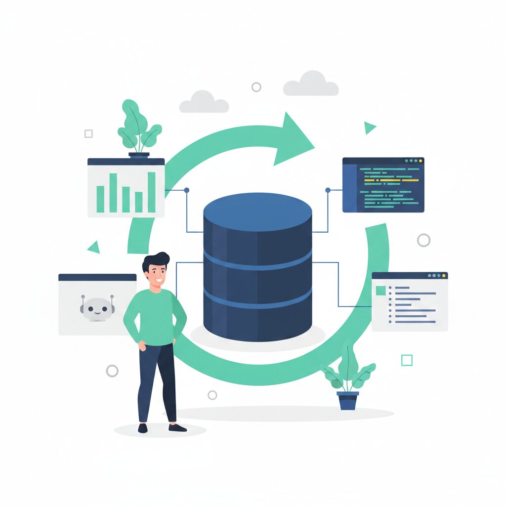 Graphic representation of the topic Postgres as the AI Database: The Consolidation Play