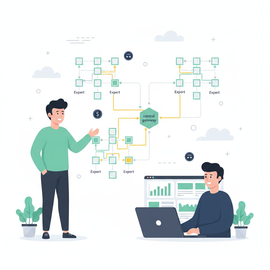Graphic representation of the topic Mixture-of-Experts Architecture Explained — What MoE Means for Deployment Cost and Feasibility
