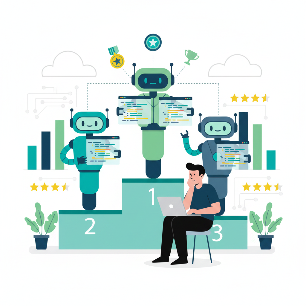 Three AI coding models compared on a podium — Qwen3-Coder-Next, DeepSeek-V3.2, and GLM-4.7 evaluated for coding agent workloads