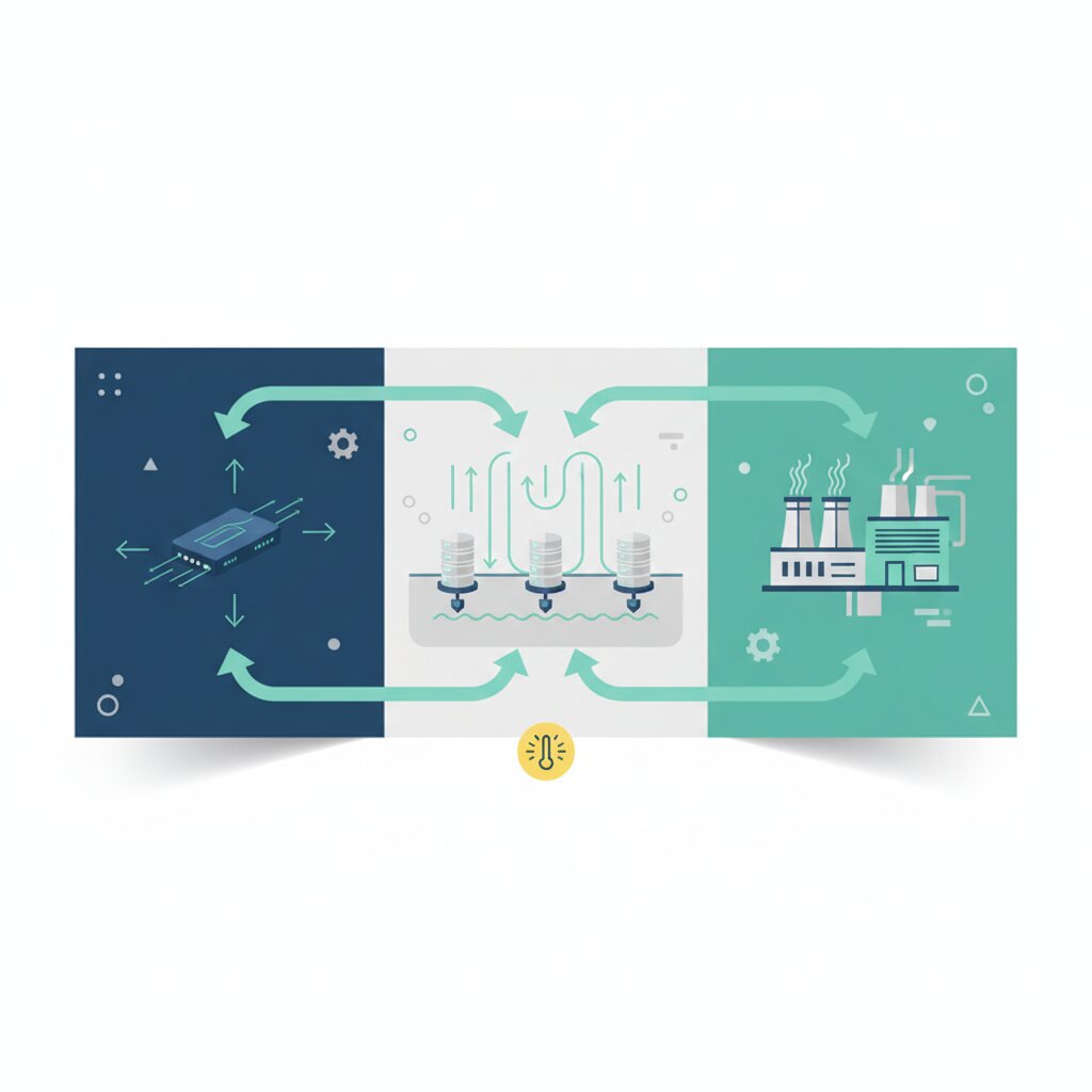 Graphic representation of alternative data centre cooling — orbital vacuum, ocean thermal, and terrestrial environments